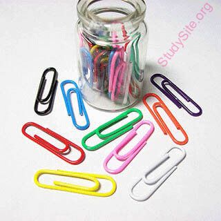 English to English Dictionary - Meaning of Paperclip in English is : clip,  gem clip, fastener, paper-clip, paper clip, buckle, chute, clamp, clasp,  clutch, decline, forceps, glide, grasp, grip, hug, nail, needle